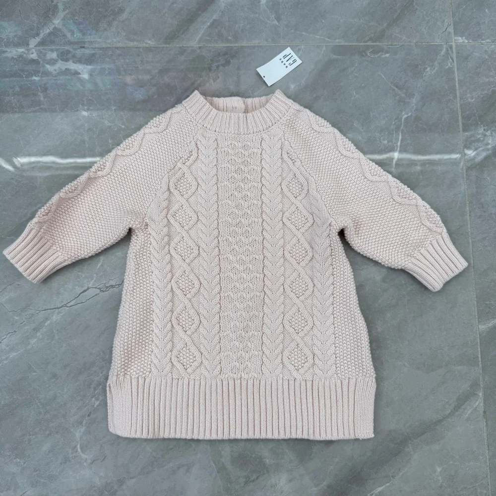 Baby Gap Cable Knit Long Sleeve Sweater Dress 100% Cotton Size 6-12 Months